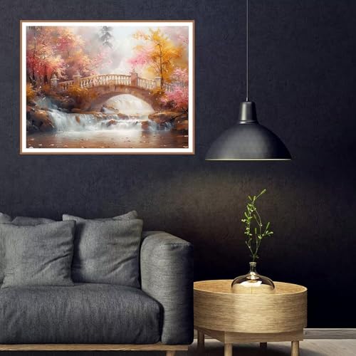 Diamond Painting 5D Automne grand format 70x90cm broderie diamant kit complet pont - 2