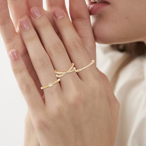 Rings for Women Stackable, Non Tarnish Set of 3 Dainty 18K Gold Plated Stacking Trendy Ring Set, Simple Cute Statement Promise Wedding Bands Engagement Rings4