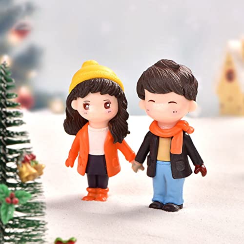 Mini Creative Crafts Couples Figurine Miniatures Decor Dollhouse/Terrarium Figures Figurine Valentine's Day Gift Cake Ornament(Orange) #TOP2