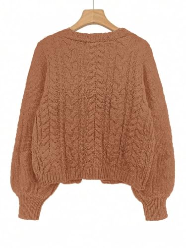 Image of ZAFUL Women's Tie Front Crop Cardigan Sweater V-Neck Lantern Sleeve Open Front Loose Casual Knitwear