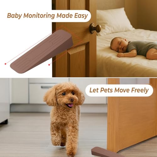 Image of Rubber Door Stopper Wedge, Heavy Duty Anti-Slip Door Holder & Blocker with Strong Grip for Tiles, Marble, Wood, Carpet & Cement Floors | Home, Office, School & Warehouse Use (Brown, Pack of 8)