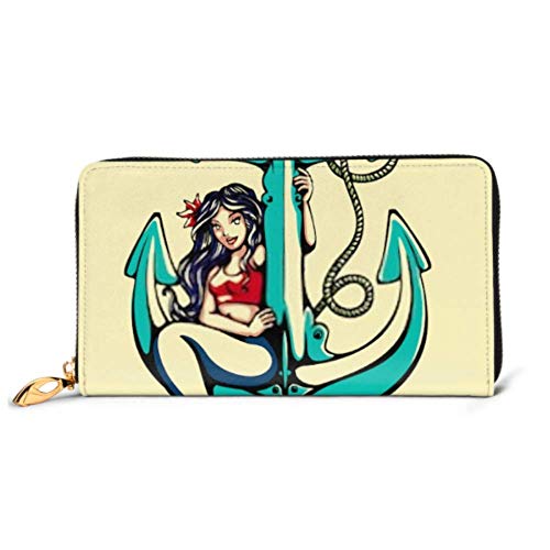 Preisvergleich Produktbild JHGFG Mode Handtasche Reißverschluss Brieftasche Hübsche Sirene Meerjungfrau Pin Mädchen Sitzen Telefon Kupplung Geldbörse Abendkupplung Blockieren Leder Brieftasche Multi Card Organizer