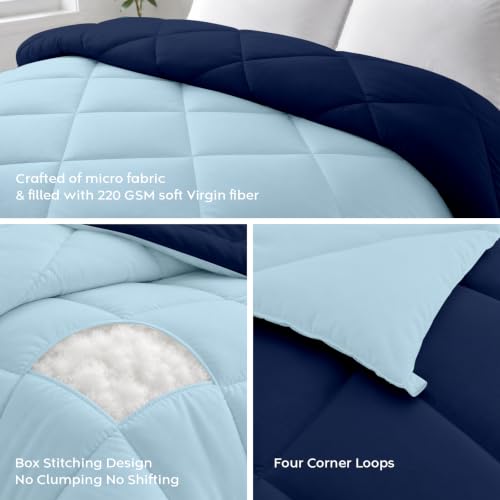 Image of AYKA Reversible Comforter 220 GSM Microfiber Reversible AC Comforter /Blanket for Winter /Quilt /Duvets for King Size Double Bed Comforter (90 * 100, SkyBlue & Navyblue)| TC - 220