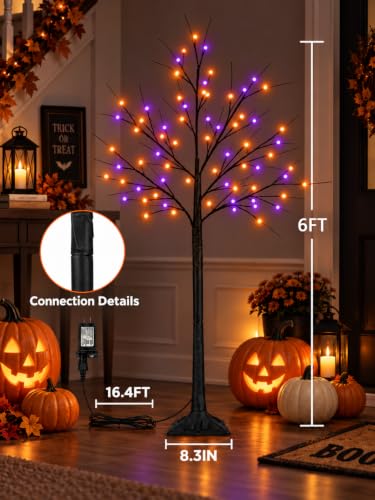 Black Halloween Tree with Purple and Orange Lights, 2Pack 6FT 300LED | Bright Light Up Spooky Tree, Timer, DIY Branches, Waterproof Halloween Outdoor Decorations for Home Indoor Party Garden Decor - image 2