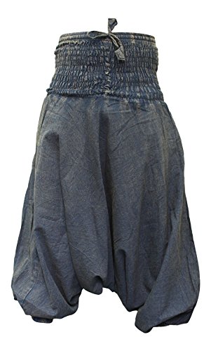 Shopoholic Fashion Unisex Stonewashed Plain Hippy Harem Trouser (Blue)