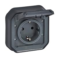 LEGRAND, Plexo New Aufsatz für Feuchtraum-Steckdose, Schuko-Standard, inklusive Klappdeckel, Berührungsschutz, Installation mit Schraubklemmen, 16A, 250 Volt, IP44 - IK07, Farbe: Anthrazit, 069859L – Ansicht 1