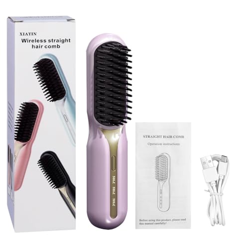Plancha para el cabello portátil mini, peine alisador eléctrico inalámbrico con iones negativos y tecnología cerámica de calentamiento rápido (rosa) miniatura 1