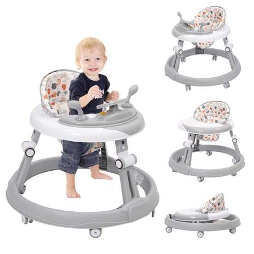 Baby Walker Foldable Walker with Height Adjustable Multi-Function Anti-Rollover Toddler Walkers for Any Terrain Walkers in Round Shape Push Along BabyWalkers Suitable for Girls Boys 6-18 Months