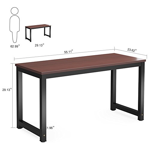 Tribesigns Computer Desk, 55 inch Large Office Desk Computer Table Study Writing Desk for Home Office, Teak + Black Leg