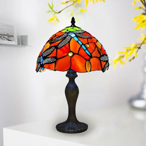 Image of TIFFORA Tiffany Table Lamp – Stained Glass Bedside Lamp, Vintage Art Deco Desk Light for Bedroom, Living Room & Reading, 10 Inch, E27 LED Bulb Compatible Tiffany Style Lamps