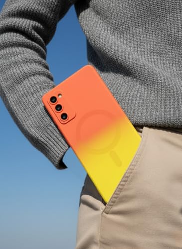Image of amazon basics Gradient Mag-Safe Case for Samsung Galaxy S20FE 5G | Soft Silicone Shockproof Cover with Camera Protection | Slim Lightweight Design | Smooth Touch & Durable - Orange & Yellow