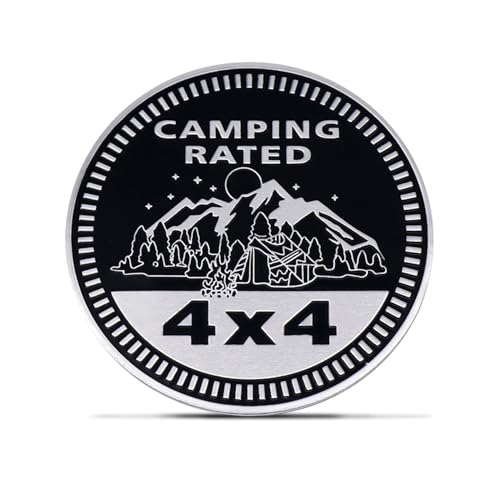 Image of Camping Badge Rated Car Emblem, 4 x 4 Metal Automotive Badge, 3D Metal Car Badges Round Emblem Decals, Car Exterior Emblems Badge Auto Decorations Compatible with Jeep Vehicles Trucks SUV RV