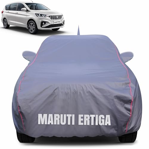 Image of 100% Waterproof Car Body Cover for Maruti Suzuki Ertiga (2012-2024) with Mirror Pocket (Heat & UV Resistant, Triple Stitched, Soft Lining, Bottom Elastic & Piping) Grey