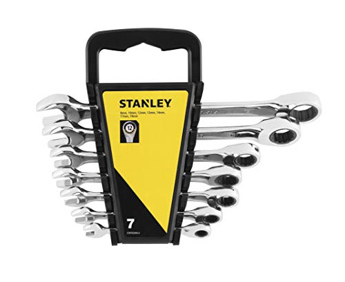 STANLEY STMT82846-0 Clés Mixtes À Cliquet - Forgées En Acier Chromé - Œil Plat - 72 Dents - Angle De Reprise 5° - Manche Ergonomique Pour Un Serrage Plus Puissant...