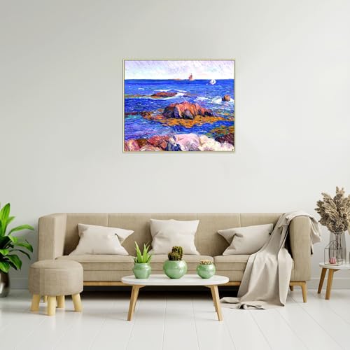 Tableau d'art William Glackens Lighthouse 72x60cm avec cadre argenté de prestige - 3