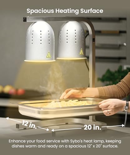 Image of SYBO DL2112 Commercial Grade Food Heat Lamp, Electric 2-Bulb Food Warmer with Adjustable Stand, 500W, Gray
