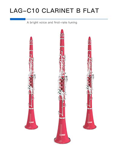 LAGRIMA B Flat Beginner Student Clarinet with 2 Barrels, Case, Stand,10 Reeds, Mouthpiece (Pink)