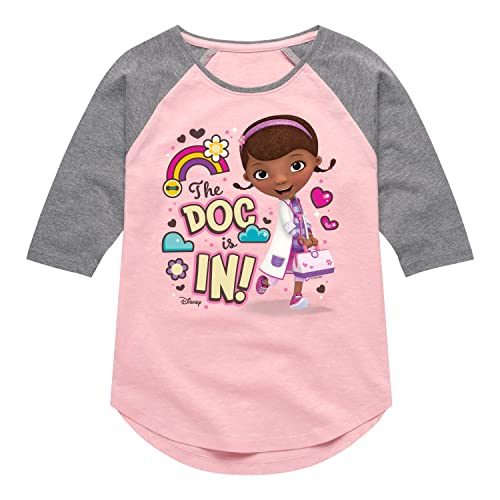 HYBRID APPAREL - Doc McStuffins The Doc is in - Toddler and Youth Girls Raglan Graphic T-Shirt