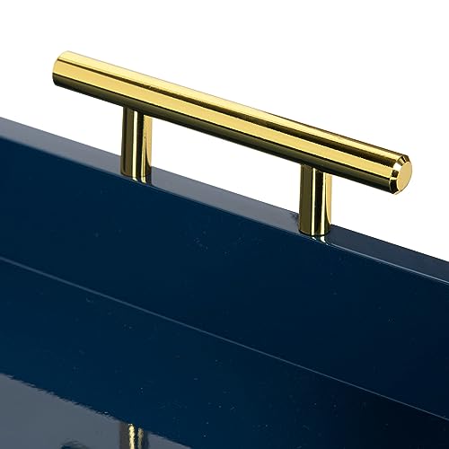Image of Kate and Laurel Lipton Hexagon Decorative Tray with Polished Metal Handles, Navy Blue and Gold