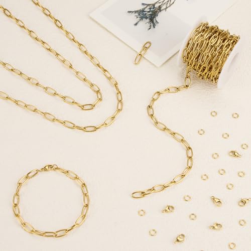YOUBEIYEE 16.4FT Gold Plated Oval Chains for Jewelry Making Stainless Steel Chain Roll with Jump Rings Lobster Clasps by YOUBEIYEE - Image 5