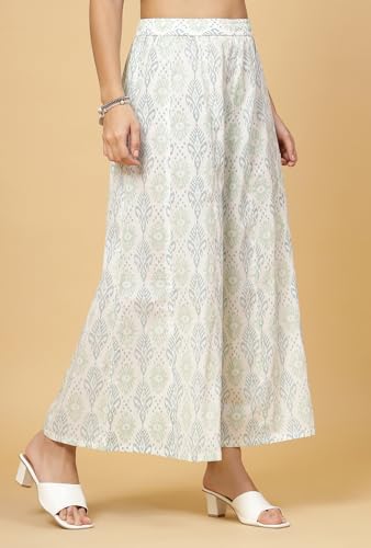 Image of Pistaa's Women's Regular Fit High Rise Pure Cotton Big Flair Printed Regular Palazzo