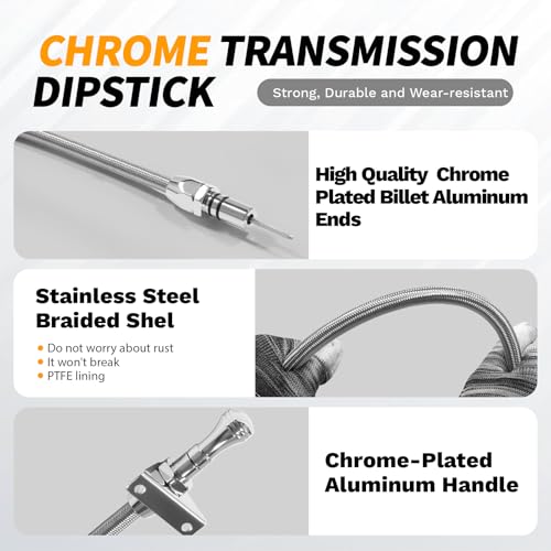 HAHAHA Upgraded Chrome TH350/TH400 Turbo350/400 Transmission Dipstick, Firewall Mounted Flex Oil Dipstick, Compatible with GM/Chevy TH350/TH400 Turbo350/400 Chrome. by HAHAHA - Image 3