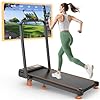 Walking Pad Treadmill with Incline, Upgraded 3.5HP Walking Pad with Handle Bar, 350Lbs Foldable Portable Treadmills for Home Office, 4 in 1 Under Desk Treadmill with Remote Control & APP, LED Display