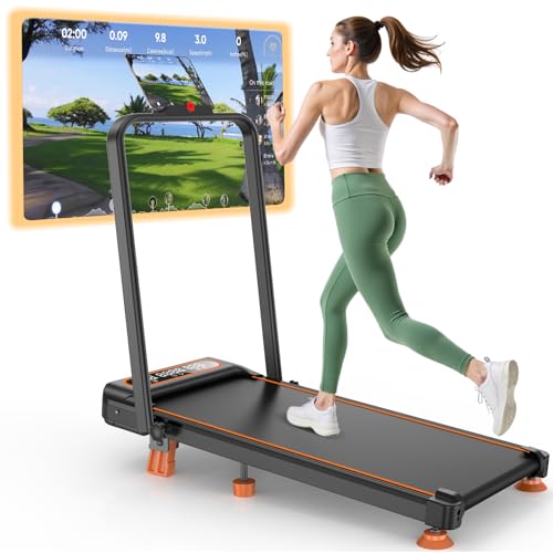 Walking Pad Treadmill with 12% Incline & Dual LED Display, 4 in 1 Walking Pad with Handle Bar, 3.5HP Foldable Under Desk Treadmill, Portable Treadmills for Home 350LBS, 4 Adjustable Incline, RGB Light
