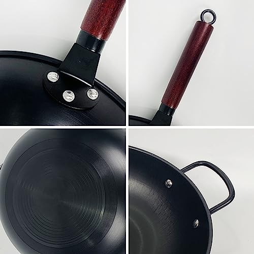 Wok de hierro martillado a mano 12.5 pulg con mango de madera miniatura 5