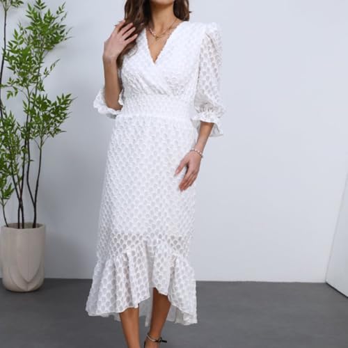 Image of Womens Short Sleeve High Low V-Neck Long Maxi Boho Spring Summer Easter Dress Bridal Shower Dresses for Guest