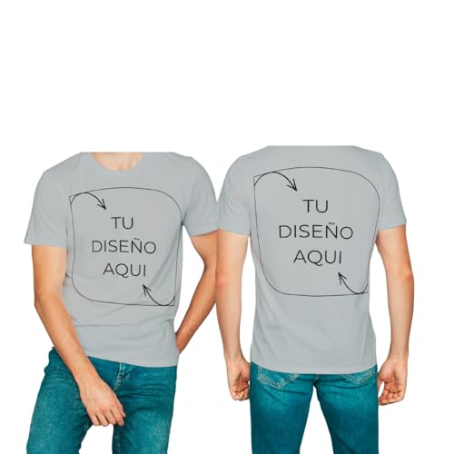 Camiseta Personalizada Hombre Mujer 100% Algodón Personalizada 2 Caras con Foto o Texto – Camiseta Unisex con Diseño a Medida Colores Intensos. (FR/ES, Letras, 3XL, Regular, Regular, Gris Vigoré)