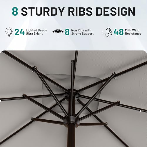Image of AreShark 8' X 10' Rectangular Patio Umbrella with Solar Lights, Lighted Solar Umbrella with Crank, Outdoor Table Umbrella for Garden, Deck, Backyard, Pool and Beach, Light Gray