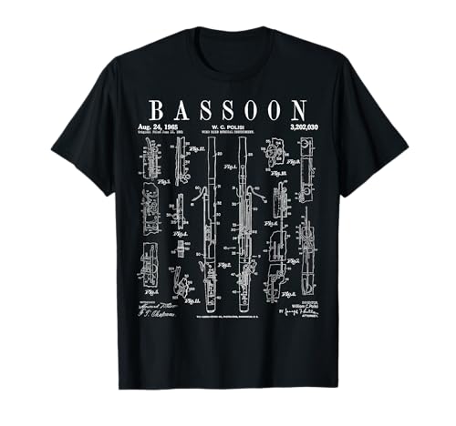 Bassoon Player Vintage Patent Bassoonist Drawing Print T-Shirt