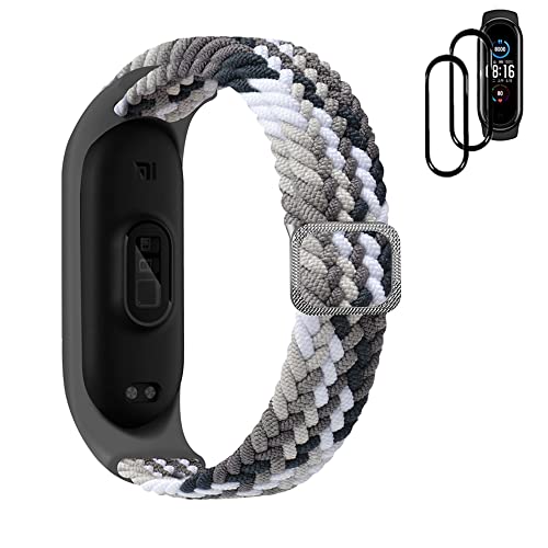 Correas para Xiaomi Mi Band 6/ Xiaomi Mi Band 5 + 2 Piezas Protector Pantalla (negro)