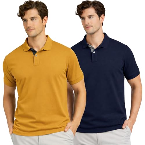 Image of Men's Premium Cotton Pique Polo T-Shirt, Classic Fit Short Sleeve Casual Summer Shirt, Soft & Breathable Fashion Polo