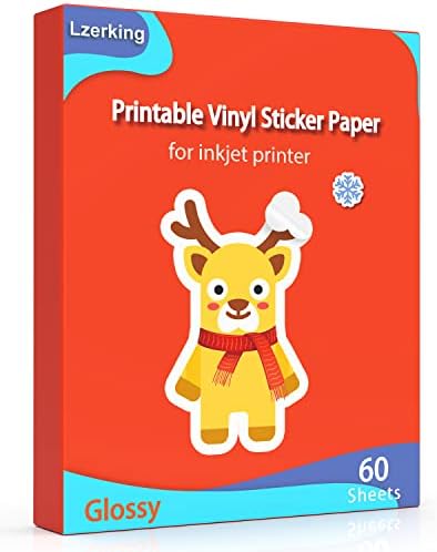 Sticker Paper Printable Vinyl for Inkjet Printer, 60 Sheets Glossy Self-Adhesive Waterproof Quick-Drying Tear-Resistant Sticker Printer Paper 8.5x11 Inches
