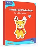 Sticker Paper Printable Vinyl for Inkjet Printer, 60 Sheets Glossy Self-Adhesive Waterproof Quick-Dr