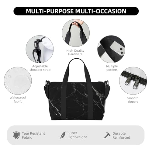 Carry On Duffle Bags Overnight Weekender Bags for Women, Black Marble Personal Item Travel Bag, Travel Essentials Sport Gym Bag for Men Women3