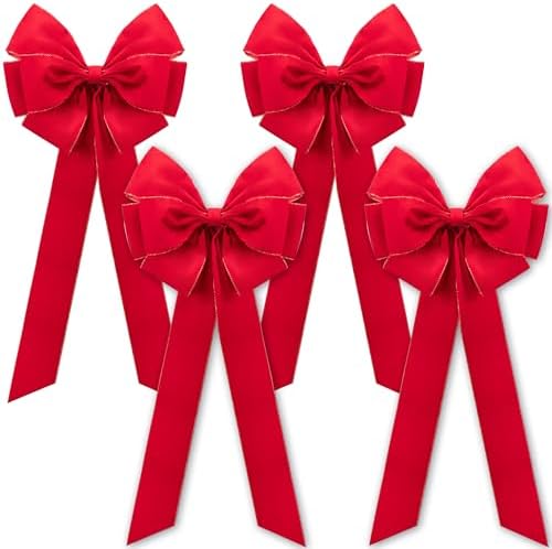 Amazon.com: Iceyyyy 4 Pcs Large Christmas Bow,35.4" x 17.1" Red Velvet ...