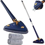 FONDUO Wischmopp Teleskop Wischmob Mop Dreieck 360° Grad drehbarer Verstellbarer Dreiecks Reinigungsmopp, Drehbarer Verstellbarer Reinigungsmopp, Reinigungswerkzeug mit Griff (Blau Set)