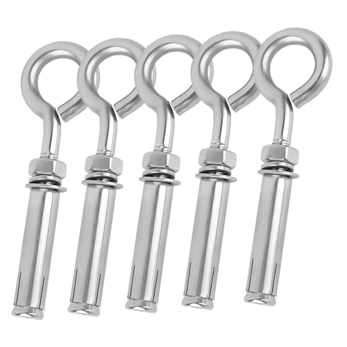 Fatiya 5 Pack Expansion Concrete Wall Anchors Eye Bolts Screw, 304 Stainless Steel Concrete Wall Hooks