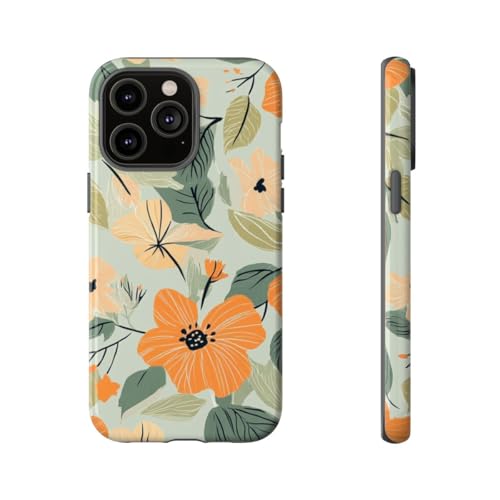 Coque iPhone 14 Pro Max motif floral orange et pêche rigide