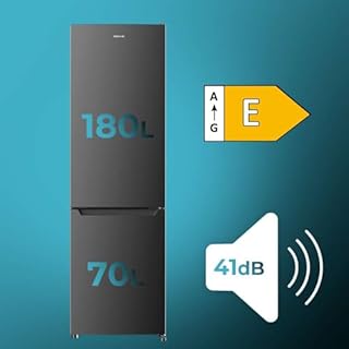 Cecotec Réfrigérateur combiné Bolero CoolMarket Combi 250 Dark E. 250L, Total No-Frost, classe D, Multi Airflow, congélation rapide, porte réversible, alarme de porte.