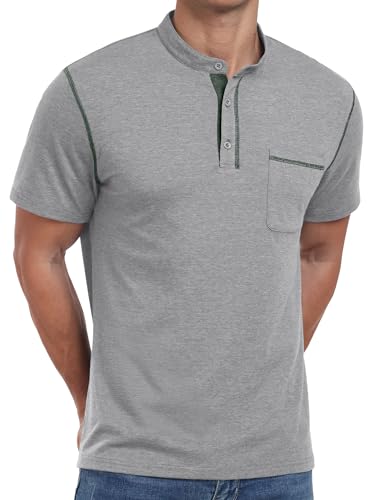 Image of Sailwind Mens Henley Shirts Short Sleeve Summer Casual Classic Cotton T Shirts Pocket Button Shirt