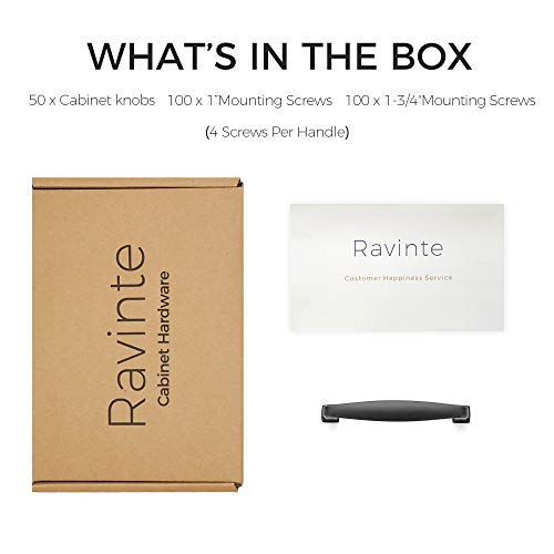 Image of Ravinte Matte Black Cabinet Handles Solid Drawer Pulls, 3-3 /4 Inch, 50 Pack | Zinc Alloy, Smooth Bar Grip, Kitchen Cabinet Update, For Cupboards, Drawers, Dressers, Cabinet Doors, Furniture Hardware