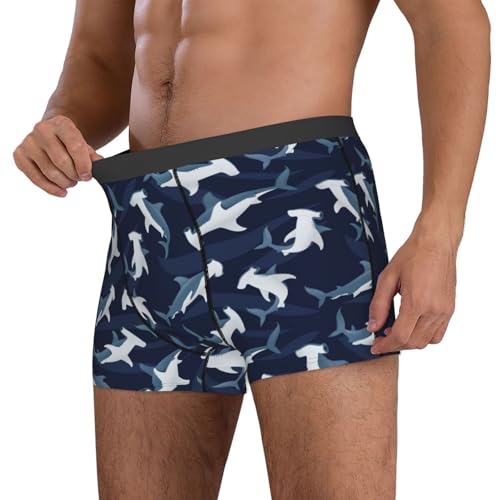 Cartoon Cute Hammerhead Shark Mens Underwear Boxer Briefs, Comfort Breathable Boxers For Men Regular4
