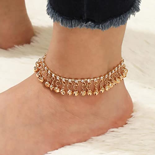 Bomine Boho Bell Indian Anklet Bracelets Gold Rhinestone Tassel Foot Anklets Chain Beach Summer Foot Jewelry For Women And Girls (Gold) #TOP22