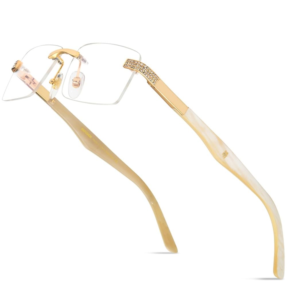 MUTYNE Brille Herren Quadratisch Luxus Diamanten Prächtige Randlose Brillengestell Damen