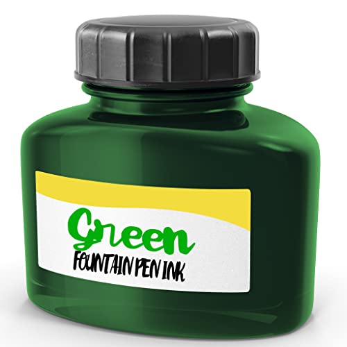 𝗪𝗔𝗦𝗛𝗔𝗕𝗟𝗘 Green Fountain Pen Ink Bottle, Caligraphy Ink Refill for Fountain Pens, Brush Pens, Oblique Pens, Quill & Various Pen Types