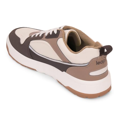 Image of Liberty Leap7x LAPON-1E Men's Casual Lacing Sneakers, Beige, Black & Light Grey | Suitable For Walking Travel, College, Office | Comfortable Lace-Up Casual Shoes | Lightweight Stylish Fashion Footwear